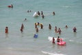 Tourist bath on the sea in El Arenal beach in Mallorca Royalty Free Stock Photo