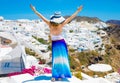 Tourist in beautiful Santorini island