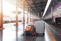 Tourist belongings on floor at Chiang Mai train station, Thailand Royalty Free Stock Photo