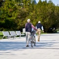 Tourist with bicycle on the beach promenade of Swinoujscie Royalty Free Stock Photo