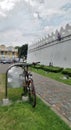 Tourist bicycle stop by Grand Palace wall in Bangkok Thailand Royalty Free Stock Photo