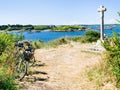 tourist bicycle at viewpoint near Celtic cross Royalty Free Stock Photo