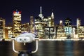 Tourist binoculars pointed at Manhattan skyline at night, NYC. Royalty Free Stock Photo