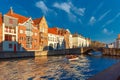 Tourist boat on Bruges canal Spiegelrei, Belgium Royalty Free Stock Photo