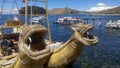 A tourist boat built in traditional reed boat manner, Lake Titicaca Royalty Free Stock Photo