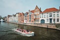 Tourist boat in canal. Brugge Bruges, Belgium