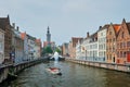 Tourist boat in canal. Brugge Bruges, Belgium Royalty Free Stock Photo