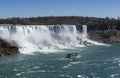 A Tourist Boat Carrying People Passing Niagara Falls USA and Heading Towards Niagara Falls Canada Royalty Free Stock Photo