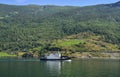 Tourist boat crossing on one of the most beautiful fjords Sognefjord in Flam Norway Scandinavia Royalty Free Stock Photo