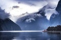 Tourist boat cruising in milford sound fjordland national park