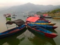 Tourist boat and fery on water Lake Pheva Royalty Free Stock Photo