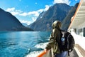 Tourist on a boat in a fiord Royalty Free Stock Photo