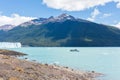 A tourist boat in the Lago Argentino, close to Perito Moreno Glacier in the Los Glaciares National Park, Patagonia Argentina. Royalty Free Stock Photo