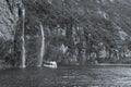 Tourist boat close to a waterfall Royalty Free Stock Photo