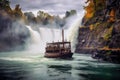 Tourist boat in Niagara Falls, Ontario, Canada, Horseshoe Fall, Niagara Gorge and boat in mist, Niagara Falls, Ontario, Canada, AI Royalty Free Stock Photo