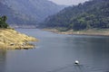 The tourist boat pier park on water at Khun Dan Prakan Chon Dam ,Nakhon Nayok in Thailand