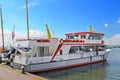 Tourist boat in the port of Volendam. Royalty Free Stock Photo