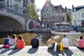 Tourist boat on the river Leie in Ghent