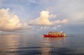 Tourist boat at sunset in the Indian ocean Royalty Free Stock Photo