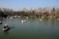 Tourist in boats on lake