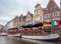 Tourist boats on Leie River at Korenlei, Ghent, Belgium