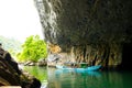 Tourist boats, the mouth of Phong Nha cave with underground river, Phong Nha-Ke Bang National Park, Vietnam