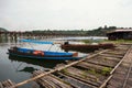 tourist boats near Mon wooden bridge, Sangkhlaburi