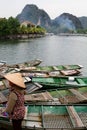 Tourist boats on Ngo river. Tam Coc. Ninh Binh. Vietnam Royalty Free Stock Photo