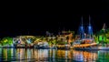 Tourist boats at night at port of Makarska, Croatia