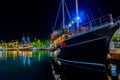 Tourist boats at night at port of Makarska