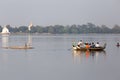 Tourist Boats Taungthaman Lake near Amarapura in Myanmar by the U Bein Bridge
