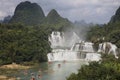 Tourist boats viewing Detian Waterfalls in Guangxi Province, Chi