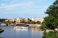 Tourist boats on Vltava River, Prague.