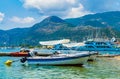 Tour boats at Nidri port Lefkada island beautiful landscape Greece Royalty Free Stock Photo