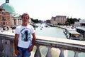 Tourist, Grand Canal and architecture in Venice, in Europe