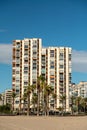 Tourist buildings on the promenade of San Juan in autumn in Alicante in 2022