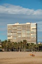 Tourist buildings on the promenade of San Juan in autumn in Alicante in 2022