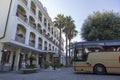 Tourist bus near the hotel in the Church of Volturno in Italy Royalty Free Stock Photo