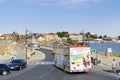 Tourist bus in the old town of Nesebar, Bulgaria