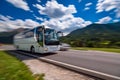 Tourist bus traveling on the road Royalty Free Stock Photo