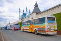 Tourist buses near the walls of the Kazan Kremlin Royalty Free Stock Photo