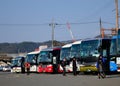 Tourist buses at the station in Kyoto, Japan