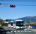 Tourist buses on street in Kawaguchi, Japan