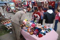 Tourist buying souvenirs in a market in Ecuador