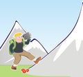 Tourist and camera at mountain, funny illustration