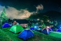 Tourist camping in the mountain Doi SureYa,Doi Inthanon, ChiangMai,of Thailand - foggy in evening Royalty Free Stock Photo