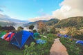 Tourist camping in the mountain Doi SureYa,Doi Inthanon, ChiangMai,of Thailand with foggy in a morning Royalty Free Stock Photo