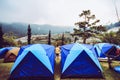 Tourist camping in the mountain Doi SureYa,Doi Inthanon, ChiangMai,of Thailand - foggy in evening