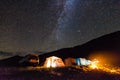 Tourist camping at sea coast at night Royalty Free Stock Photo