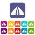 Tourist camping tent icons set flat Royalty Free Stock Photo